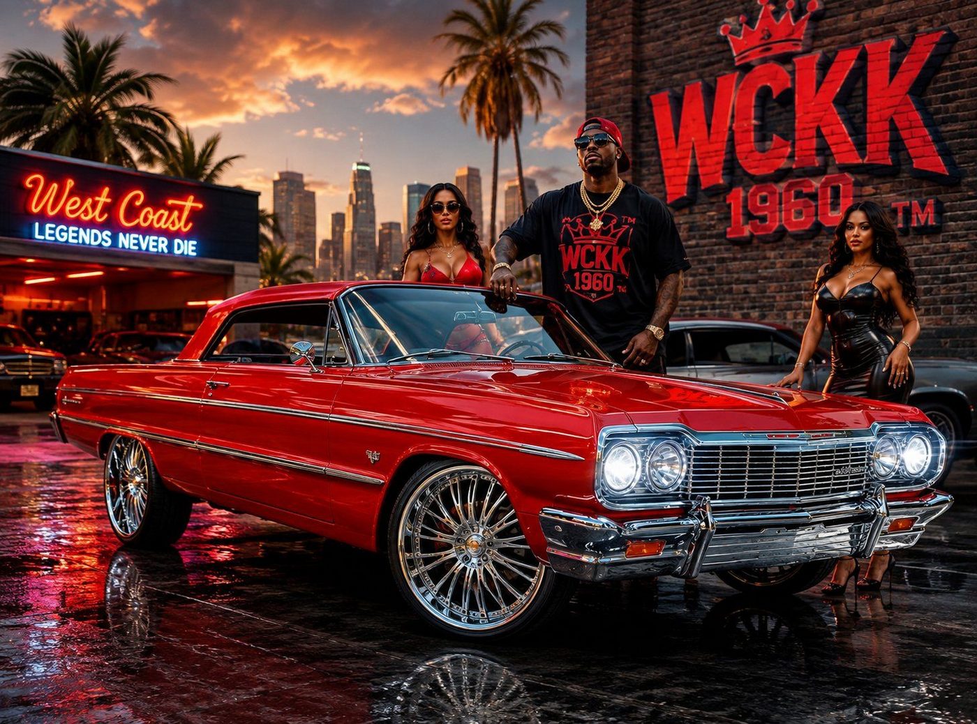 Keith featured with a red lowrider for the WCKK 1960 TM Lowrider Collection