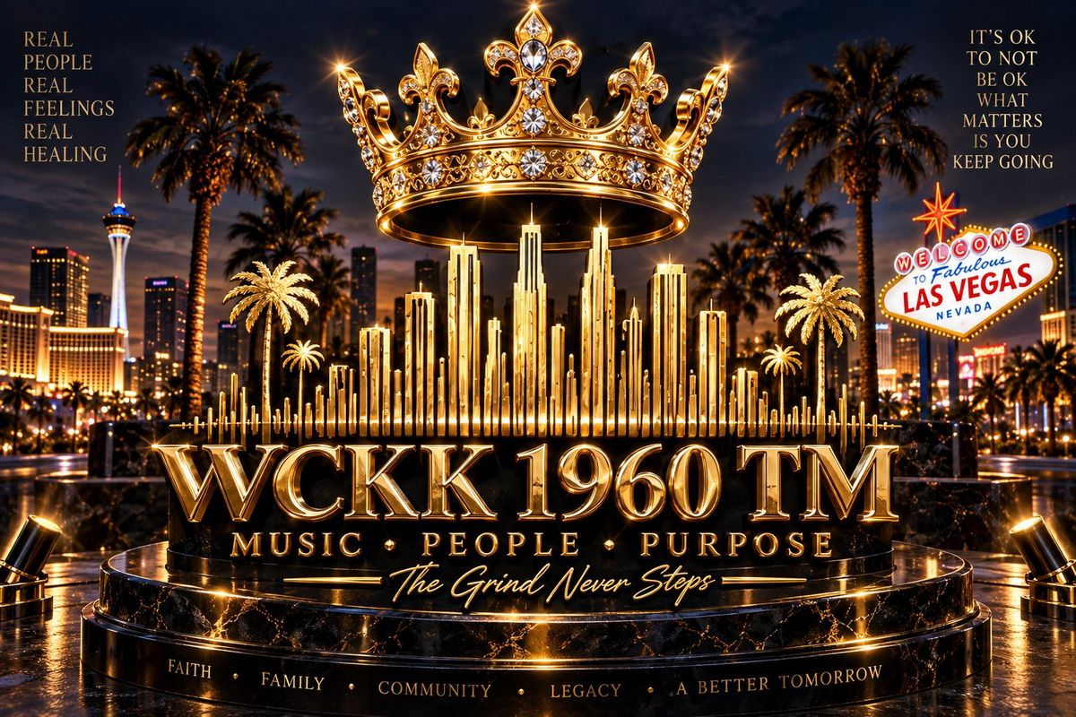 WCKK 1960 TM gold crown artwork set in Las Vegas with the message Music, People, Purpose