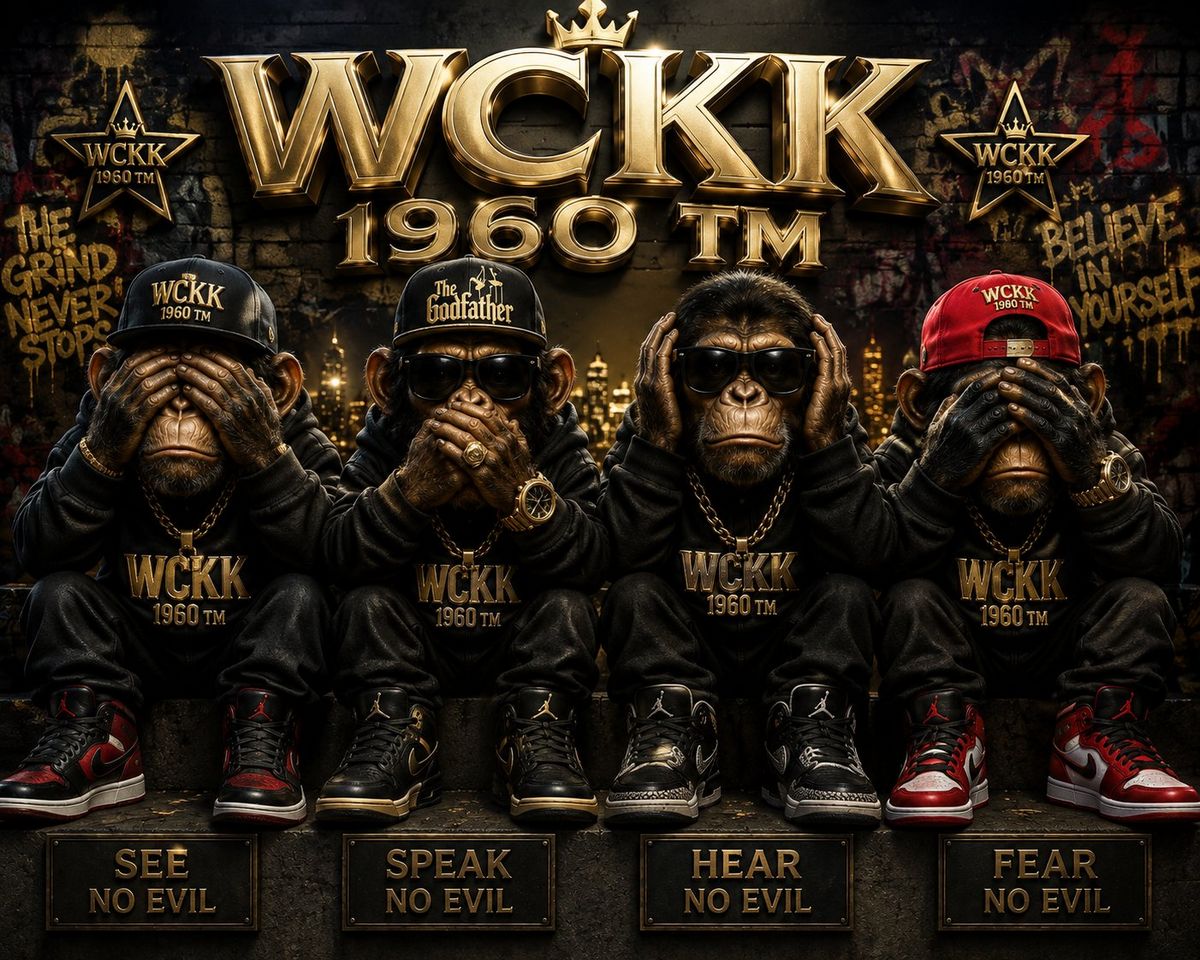 Four chimps No Evil Collection artwork in gold and black
