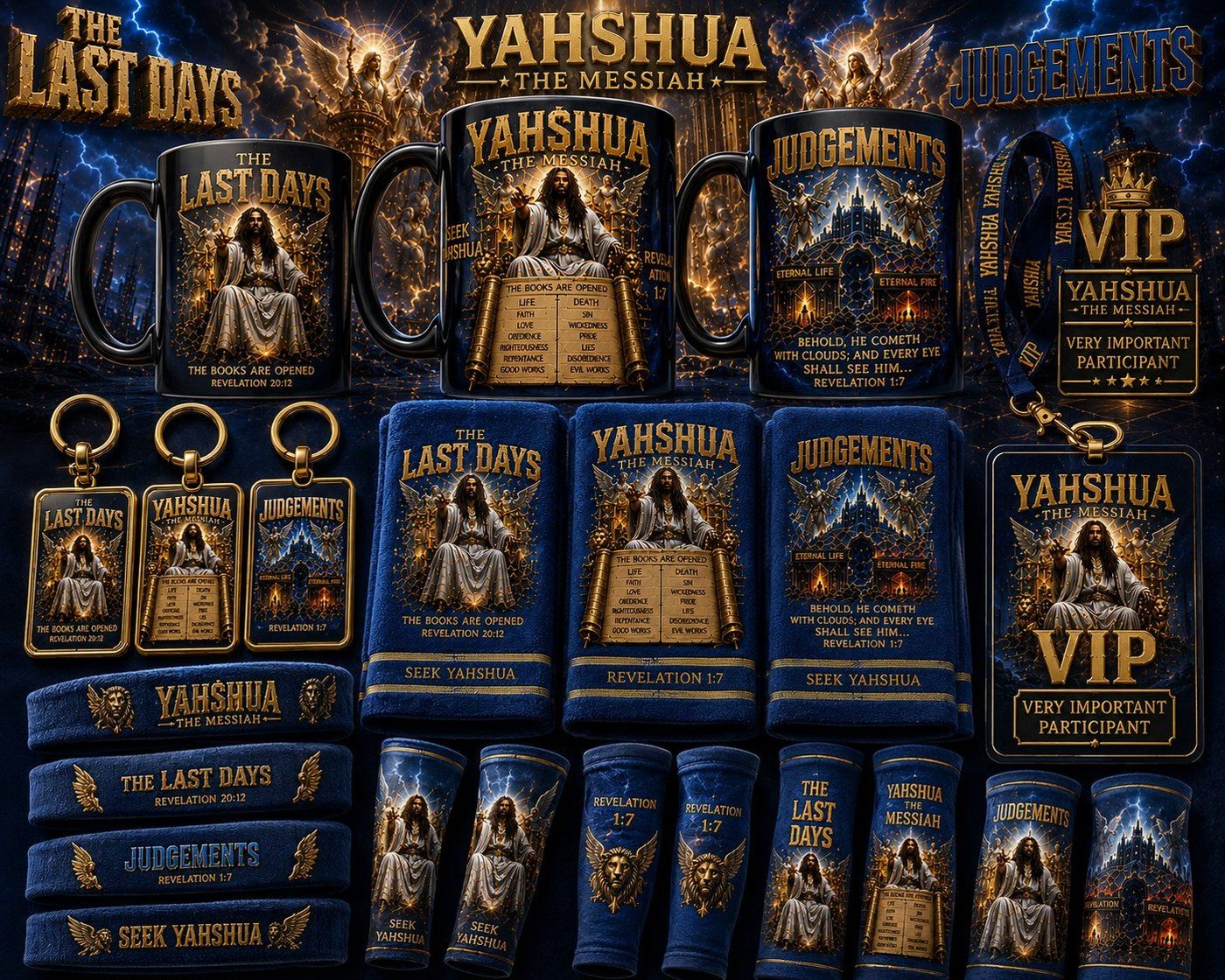 Yahshua The Messiah mugs, keychains, towels, wristbands, tumblers, and VIP lanyard