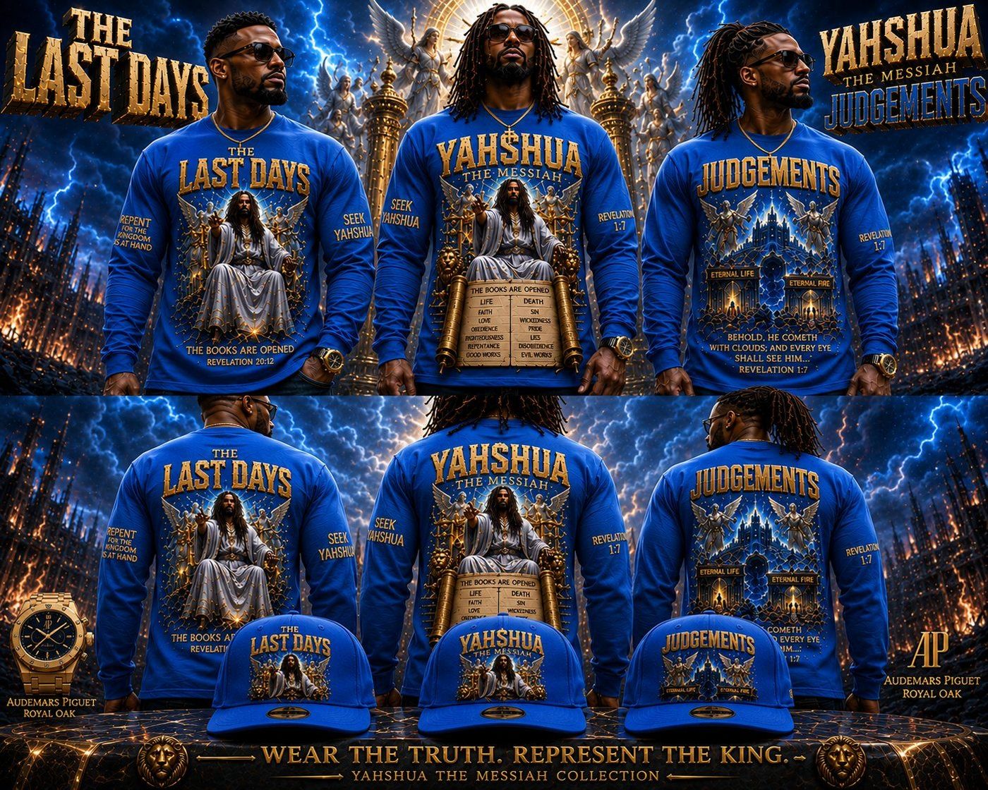 Blue Yahshua The Messiah long-sleeve shirts and matching caps