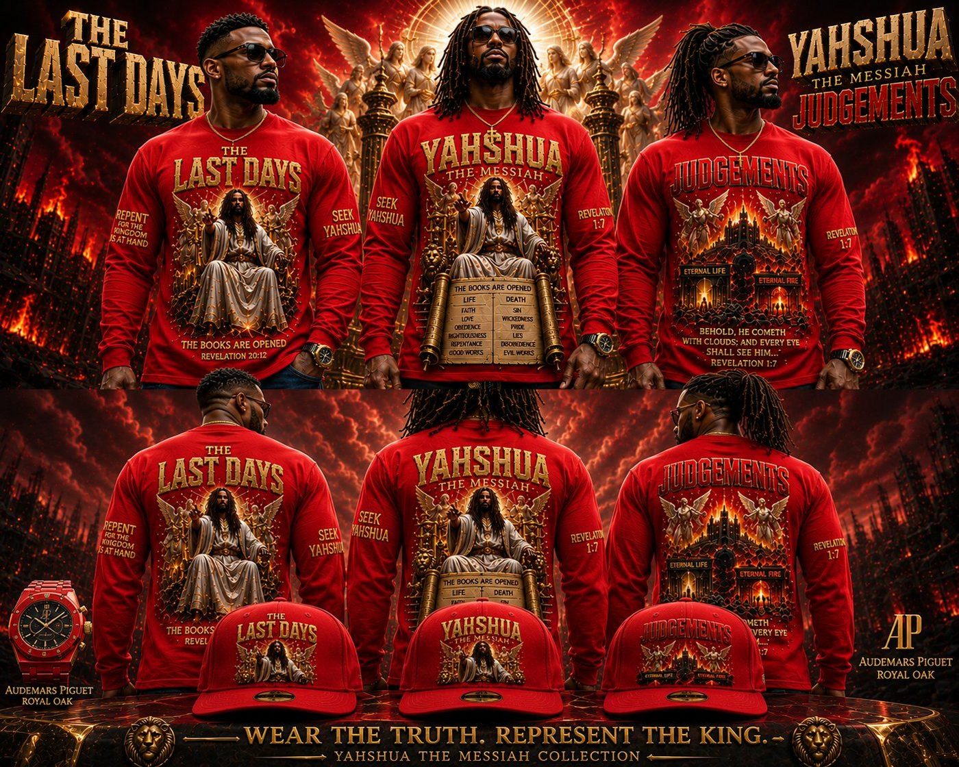Red Yahshua The Messiah long-sleeve shirts and matching caps